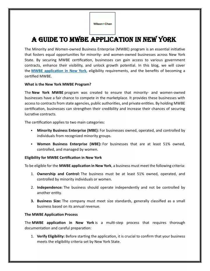 a guide to mwbe application in new york a guide