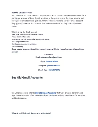 Top Site To Buy Old Gmail Accounts in Bulk (PVA & Aged)