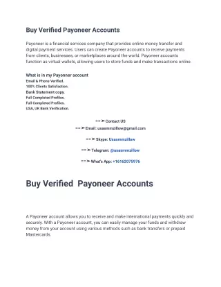 Top Site To Buy Verified Payoneer Accounts {Parsonal or busniss}