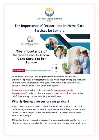 The Importance of Personalized In-Home Care Services for Seniors