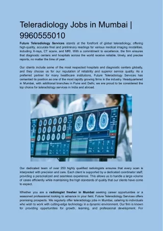 Teleradiology Jobs in Mumbai _ 9960555010