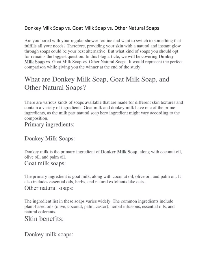 donkey milk soap vs goat milk soap vs other