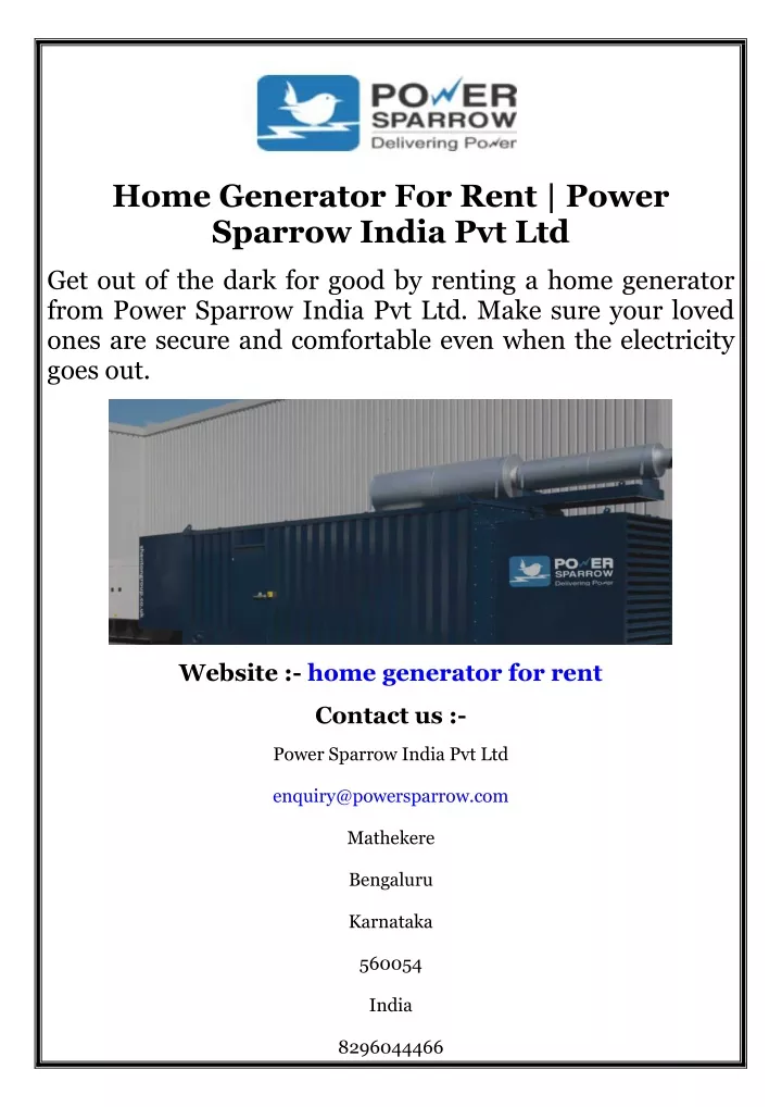 home generator for rent power sparrow india