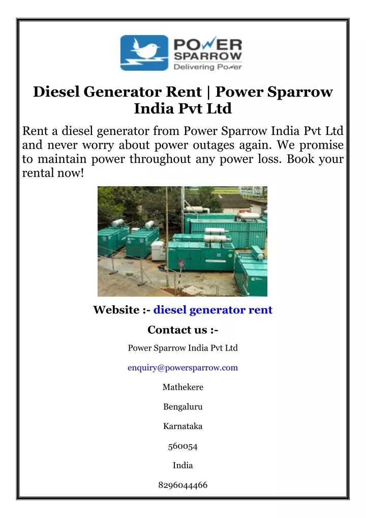 diesel generator rent power sparrow india pvt ltd