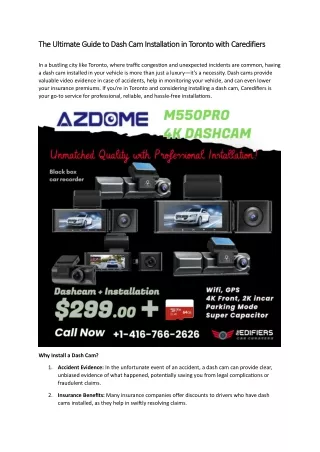 The Ultimate Guide to Dash Cam Installation in Toronto with Caredifiers
