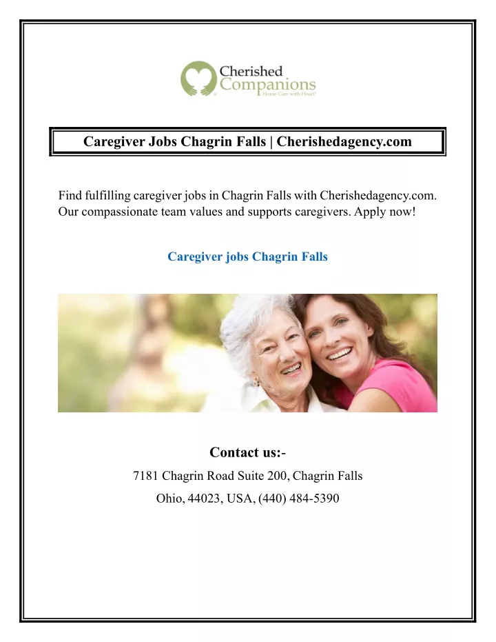 caregiver jobs chagrin falls cherishedagency com