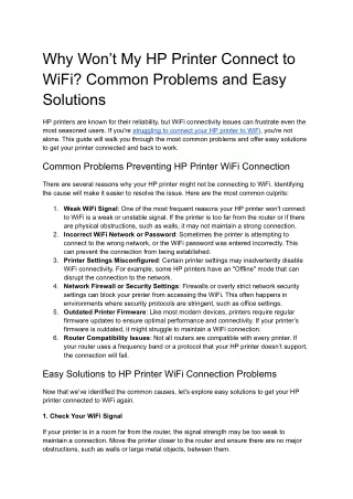 Why Won’t My HP Printer Connect to WiFi? Common Problems and Easy Solutions