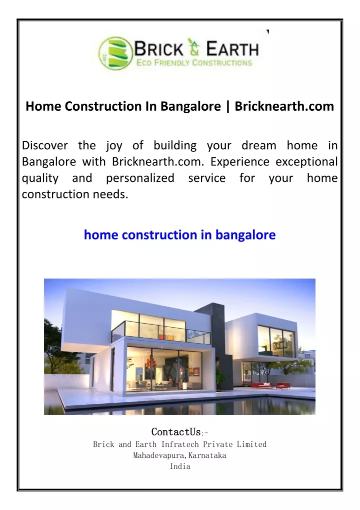 home construction in bangalore bricknearth com