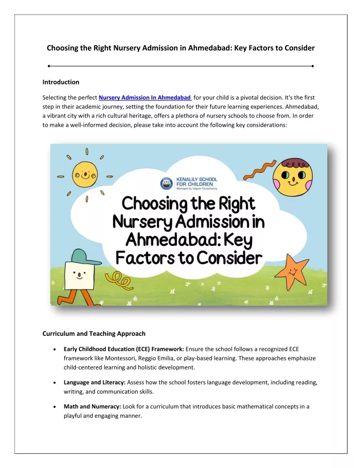 choosing the right nursery admission in ahmedabad