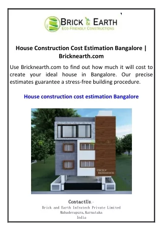 House Construction Cost Estimation Bangalore Bricknearth.com