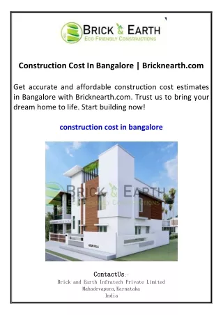 Construction Cost In Bangalore  Bricknearth.com