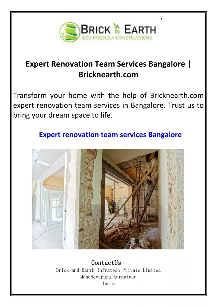 expert renovation team services bangalore