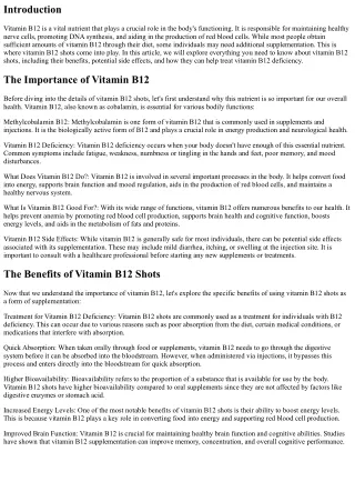 What You Need to Know About Vitamin B12 Shots