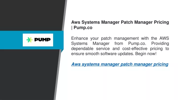 aws systems manager patch manager pricing pump