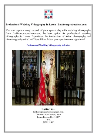 Professional Wedding Videography In Luton Latifsonsproductions.com