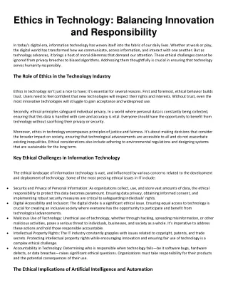 Ethics in Technology - Balancing Innovation and Responsibility
