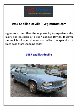 1987 Cadillac Deville  Wg-motors.com