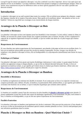 Planche à Découper en Bois ou Bambou : Quel Matériau Choisir ?