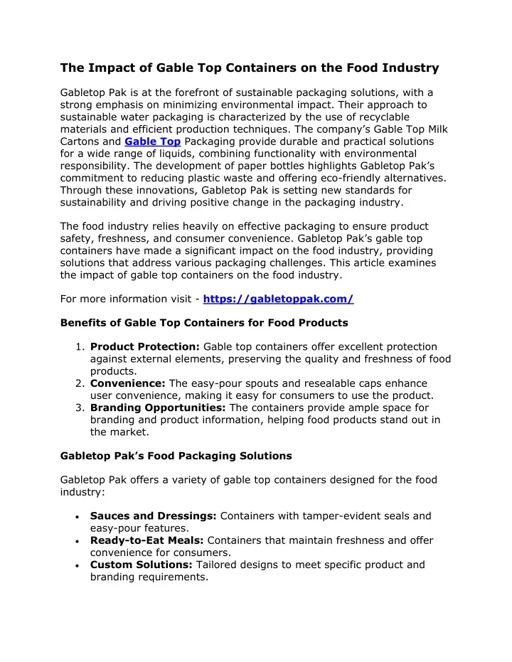 the impact of gable top containers on the food