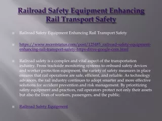 Railroad Safety Equipment Enhancing Rail Transport Safety