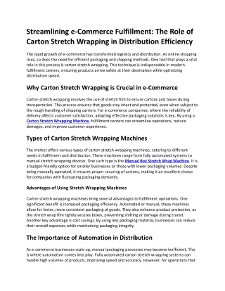 15 Streamlining e-Commerce Fulfillment The Role of Carton Stretch Wrapping in Distribution Efficiency