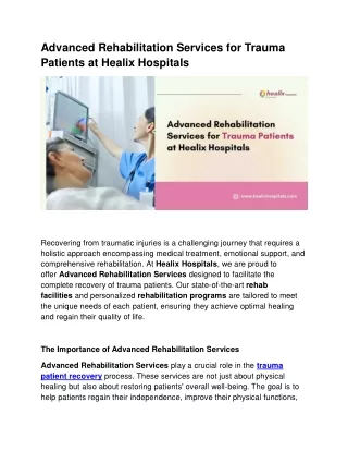 Advanced Rehabilitation Services for Trauma Patients at Healix Hospitals