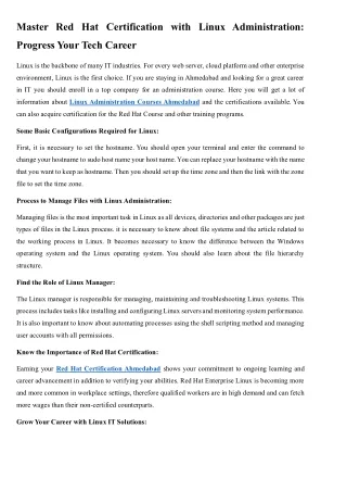 Master Red Hat Certification with Linux Administration Progress Your Tech Career