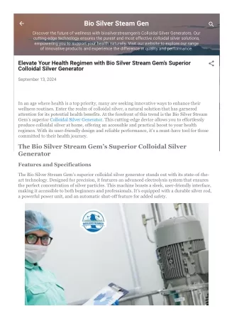 Elevate Your Health Regimen with Bio Silver Stream Gem’s Superior Colloidal Silver Generator