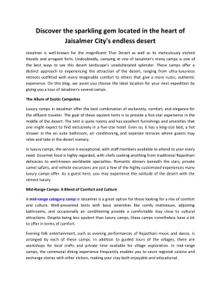 Sam Sand Dunes Desert Safari Jaisalmer - Queen of Thar Desert Camp