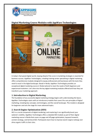 Digital Marketing Course Modules with AppWars Technologies