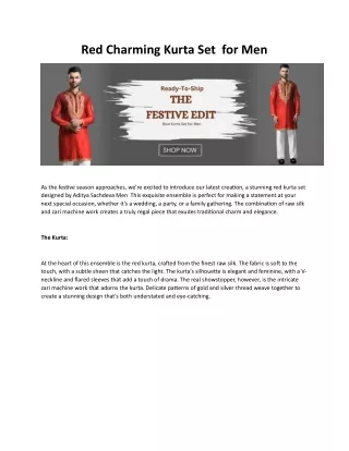 red charming kurta set for men