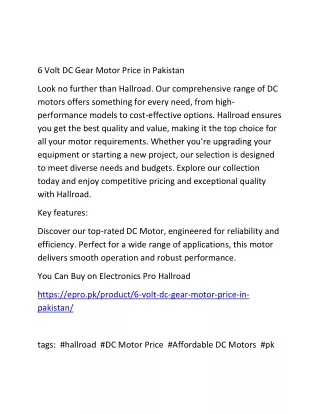 6 Volt DC Gear Motor Price in Pakistan