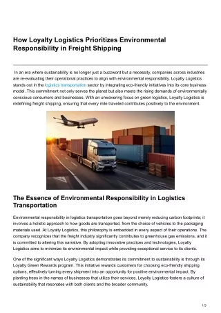 How Loyalty Logistics Prioritizes Environmental Responsibility in Freight Shipping