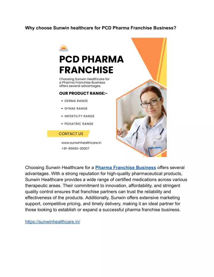 why choose sunwin healthcare for pcd pharma