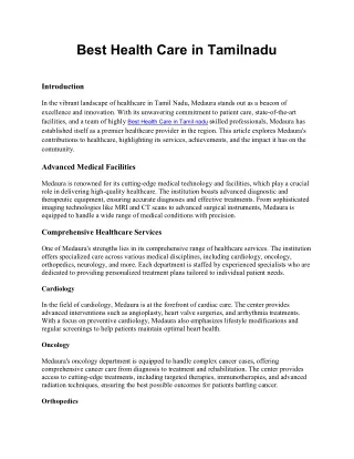 Best Health Care in Tamilnadu