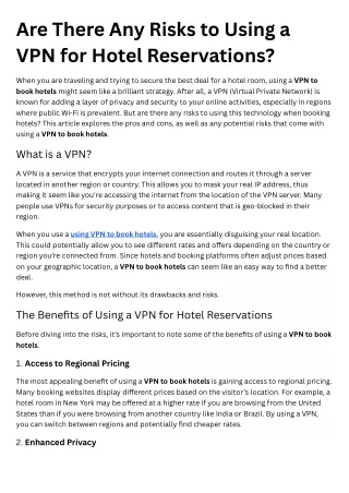 Are There Any Risks to Using a VPN for Hotel Reservations