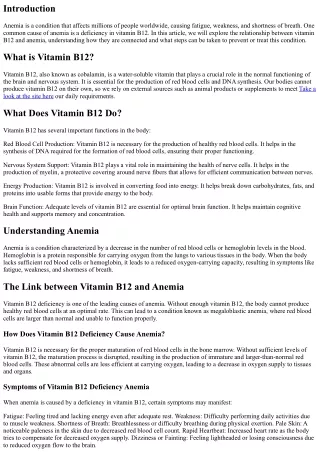 Understanding the Relationship between Vitamin B12 and Anemia