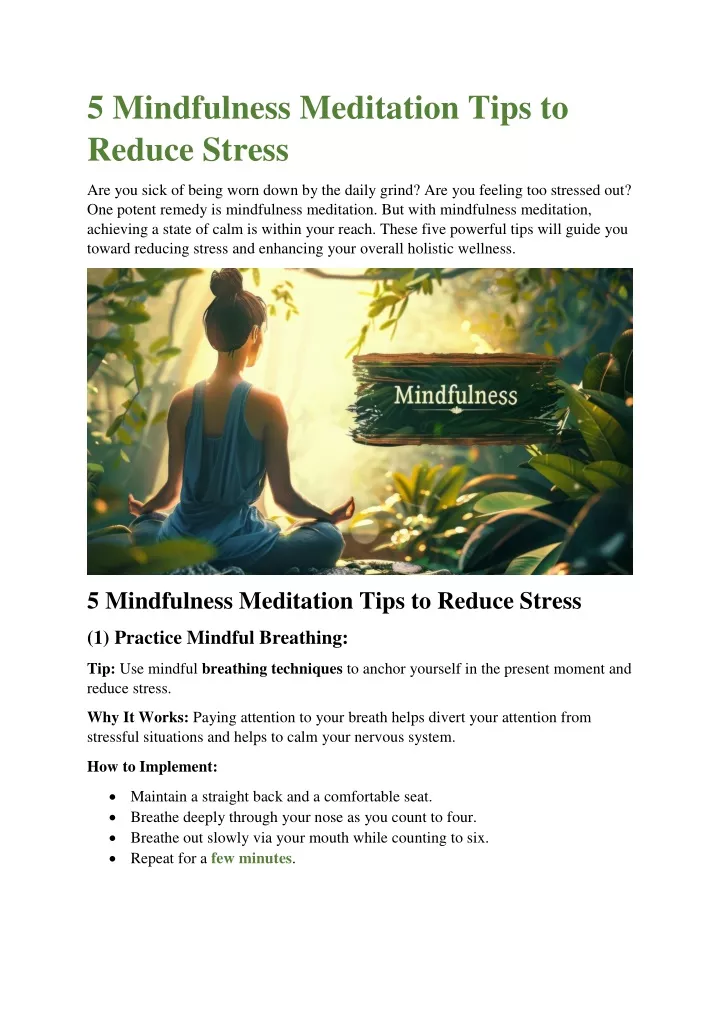 5 mindfulness meditation tips to reduce stress