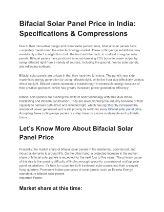 Bifacial Solar Panel Price in India Specifications & Compressions