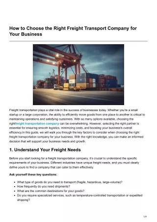 How to Choose the Right Freight Transport Company for Your Business