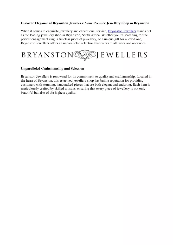 discover elegance at bryanston jewellers your