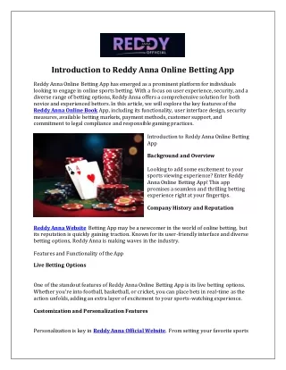 Introduction to Reddy Anna Online Betting App