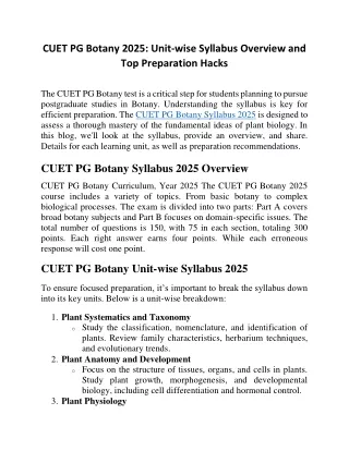 cuet pg botany 2025 unit wise syllabus overview