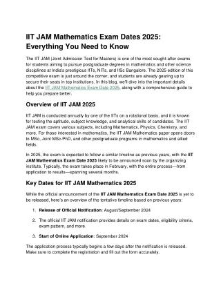 IIT JAM Mathematics Exam Dates 2025