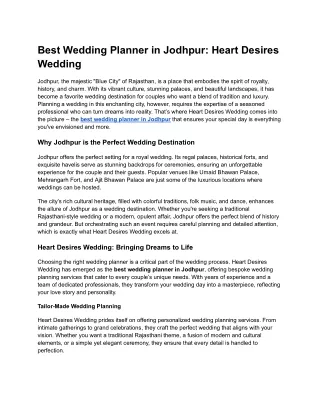 Best Wedding Planner in Jodhpur_ Heart Desires Wedding