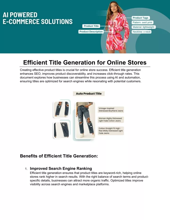 efficient title generation for online stores