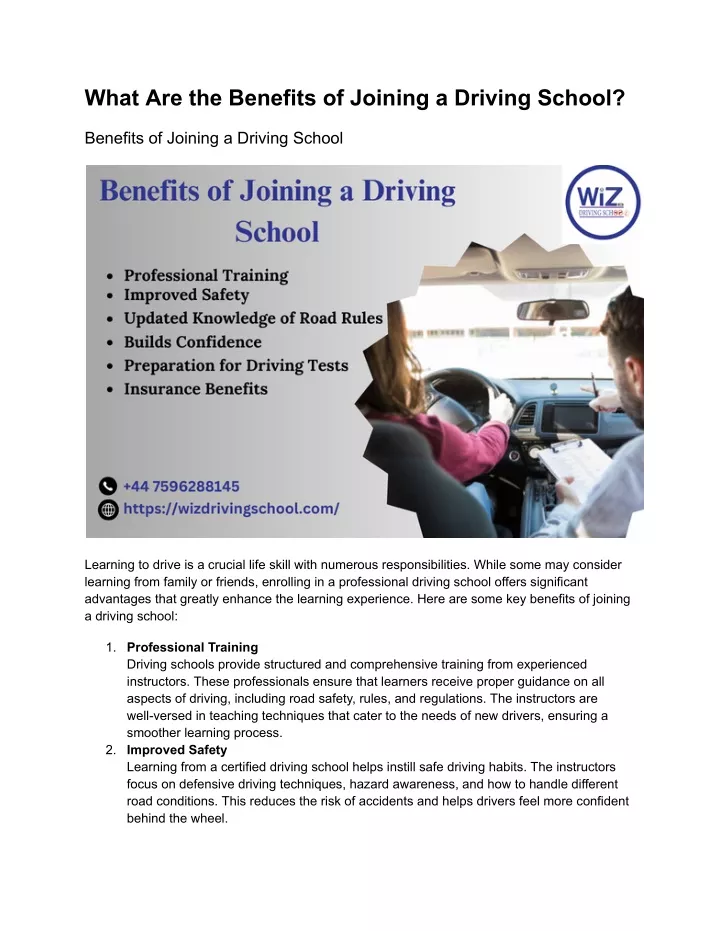 what are the benefits of joining a driving school