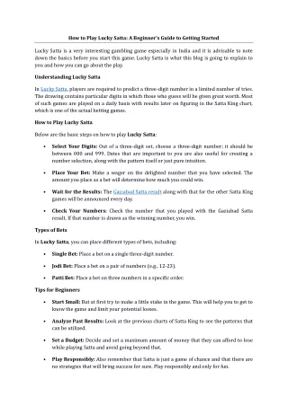 How to Play Lucky Satta A Beginner’s Guide to Getting Started