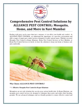 Effective Mosquito Pest Control in Kopar Khairane and Nearby Areas