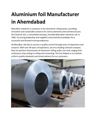 Aluminium foil Manufacturer in Ahemdabad